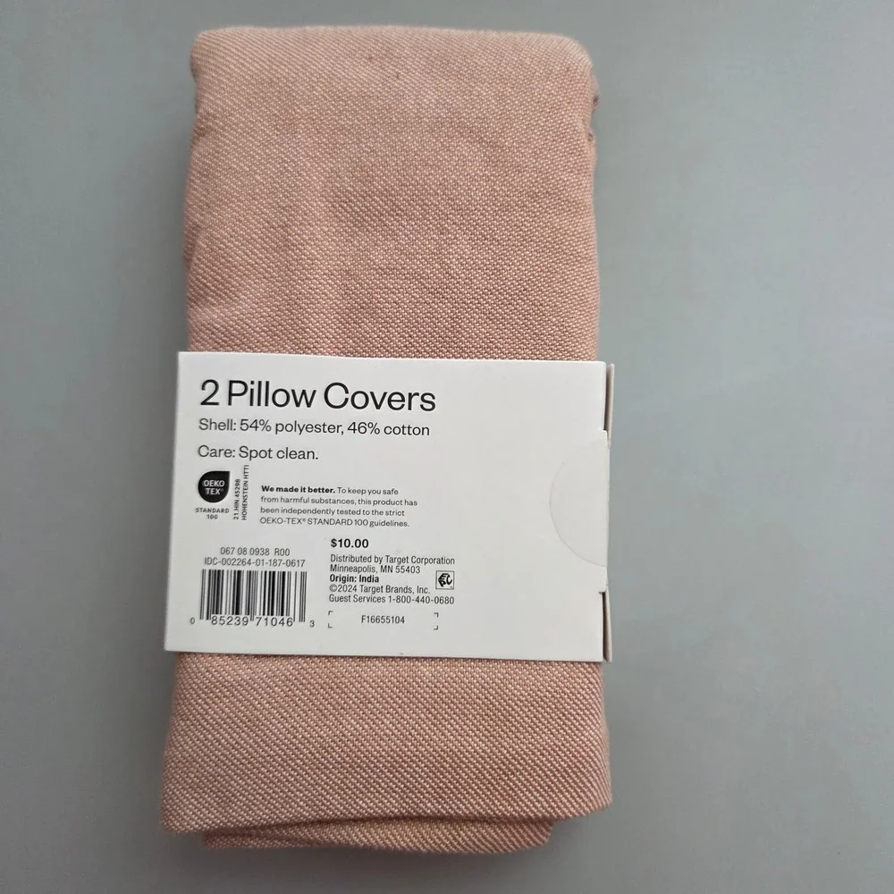 Room Essentials 2 Pack Pillow Covers 16x16 Square Textured Pink Clay New